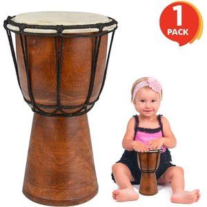 8 Inch Mini Wooden Toy Drum -Rustic Brown Wood and Authentic Design -Fun Musical